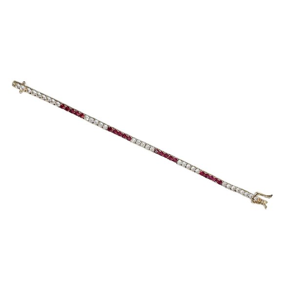 Two-Tone Simulated Ruby and Diamondette 18K Gold Plated Tennis Bracelet - Picture 2 of 4